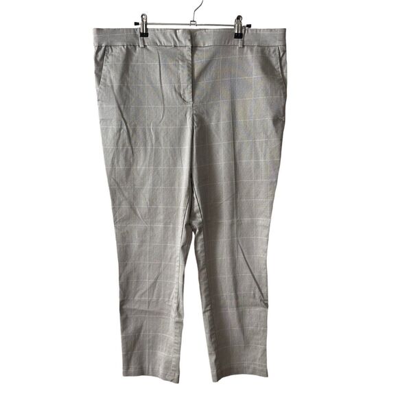 H&M Plus 18 Trousers Career Dress Pants Windowpane Plaid Gray High Rise - Picture 1 of 10
